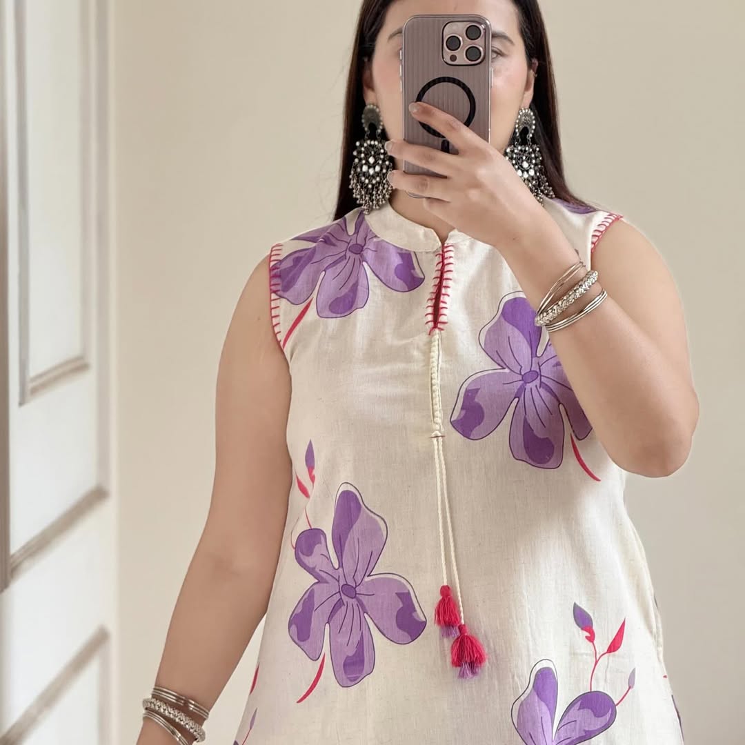Pretty floral pant set Cotton khadi Kurti with palazzo Set