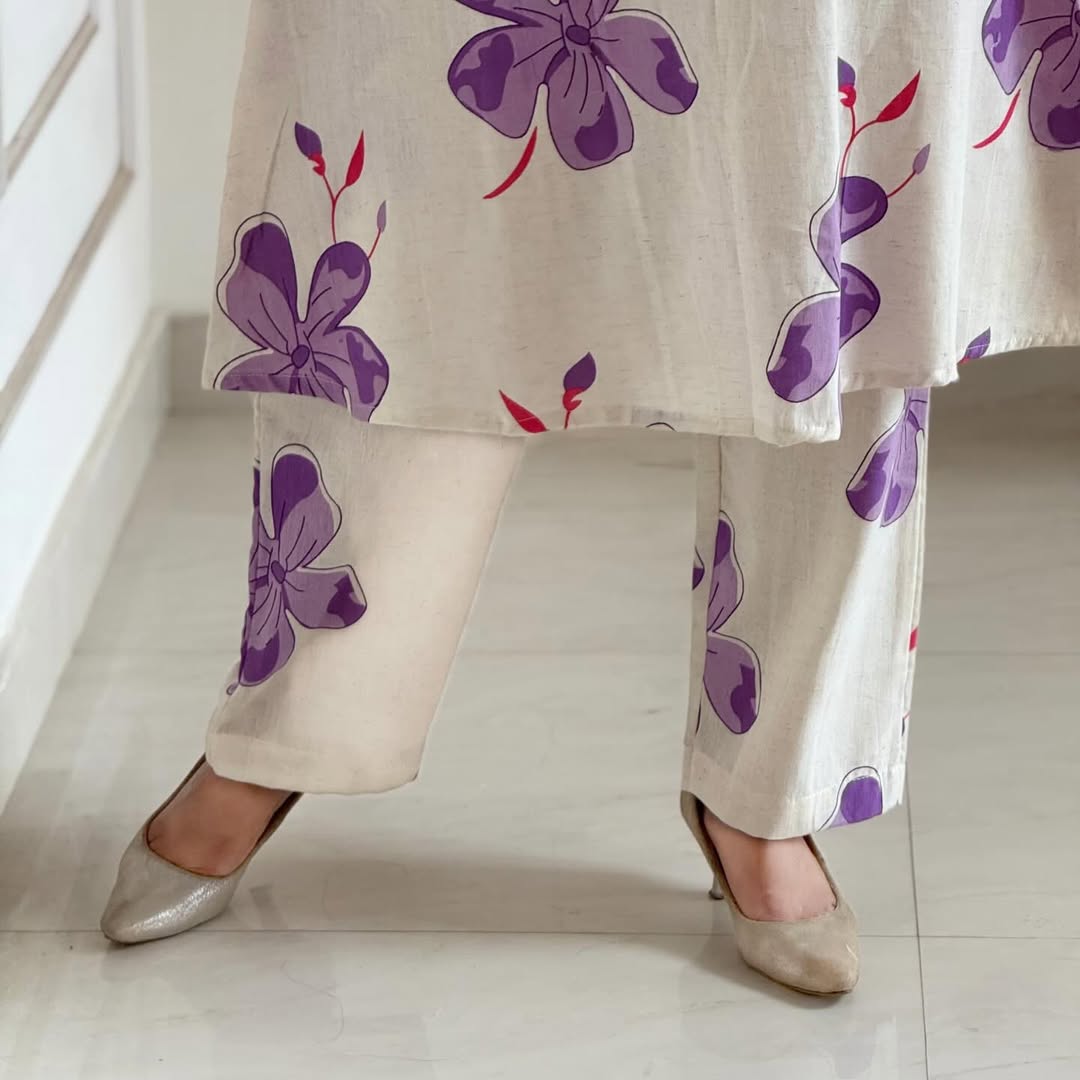 Pretty floral pant set Cotton khadi Kurti with palazzo Set