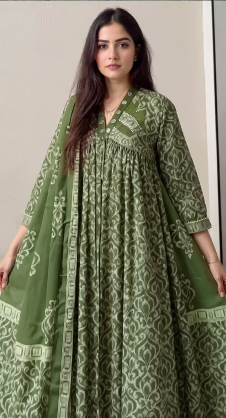 anarkali kurta pant or dupatta set with original mirror work