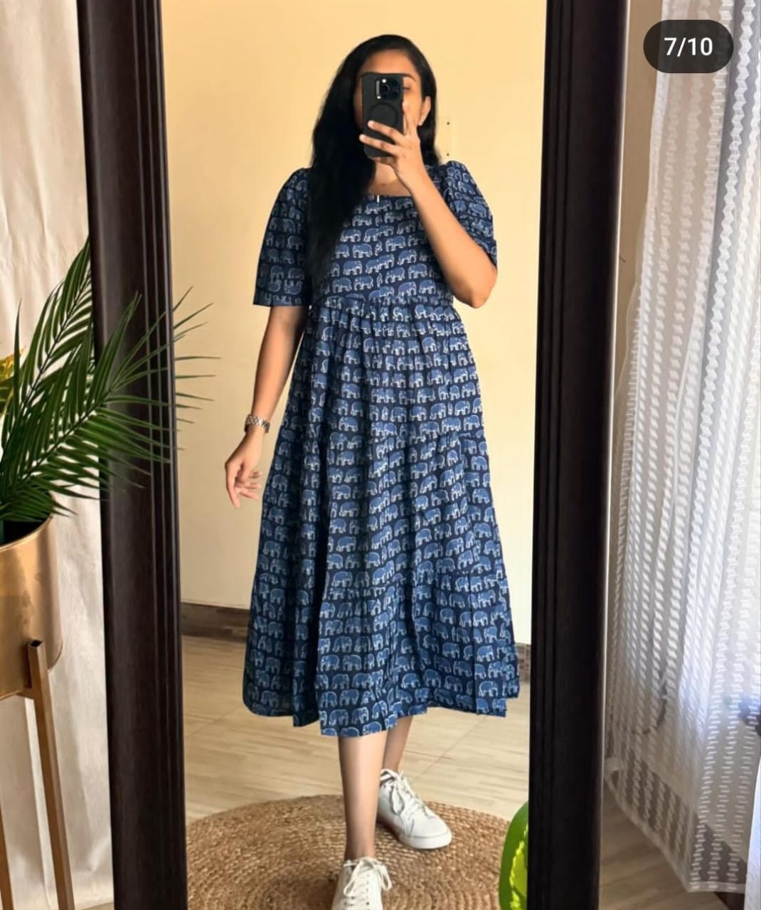 Women cotton elephant print middy gown Women cotton elephant print middy gown