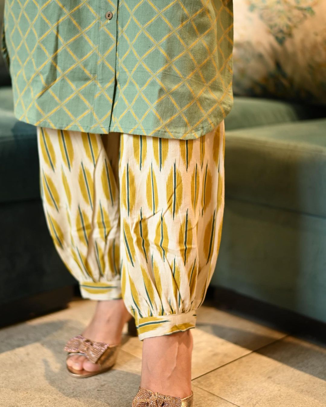 Women cotton pathani suit with shoulder embroidery and patiyala