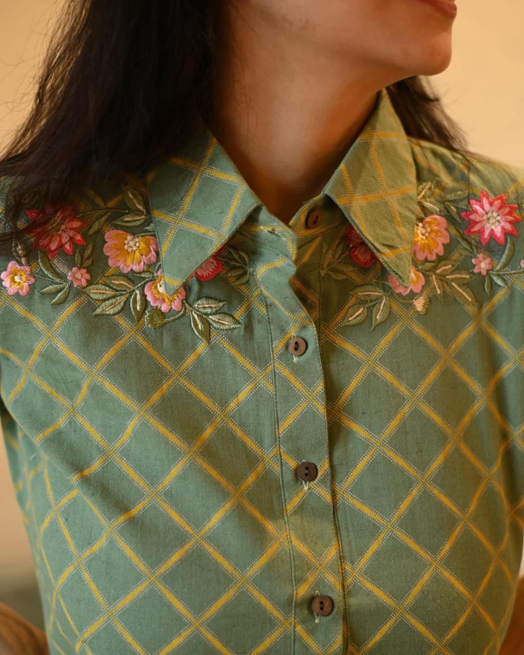 Women cotton pathani suit with shoulder embroidery and patiyala