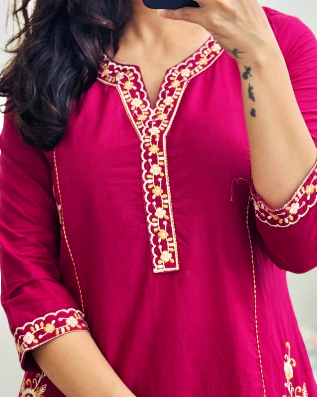 Elegant Wine Embroidered Kurta
Set with Dupatta