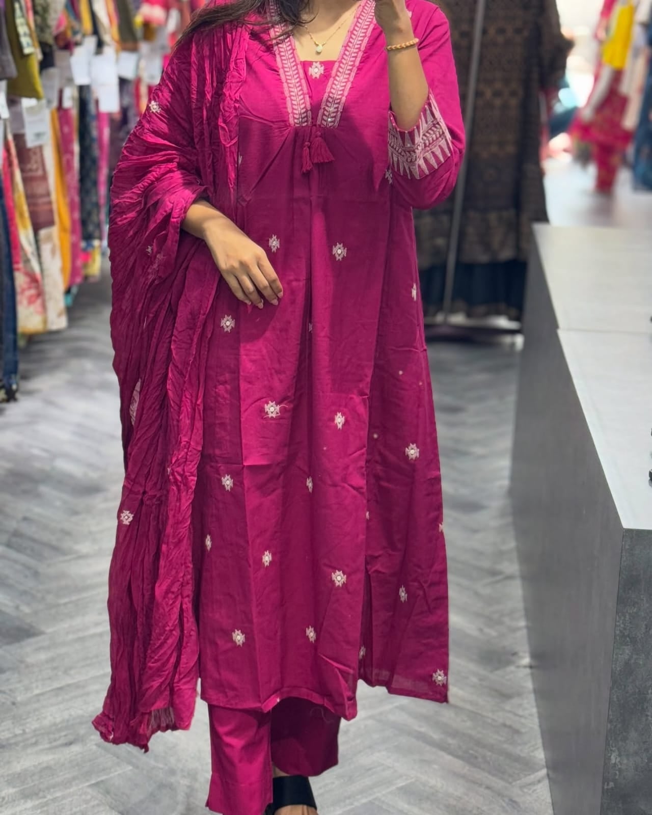 Anarkali kurta set with Cotton Pant & Malmal Dupatta set