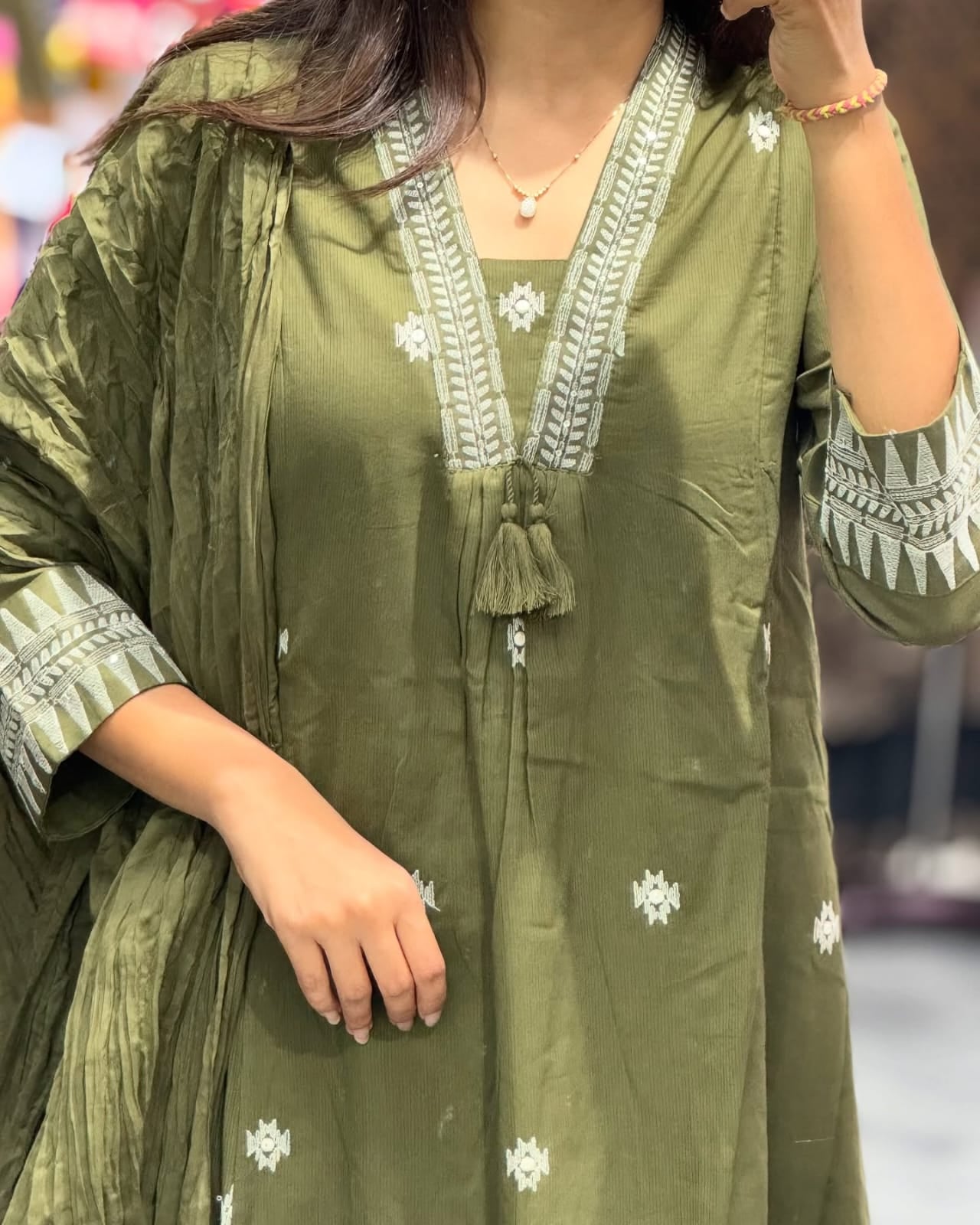 Anarkali kurta set with Cotton Pant & Malmal Dupatta set