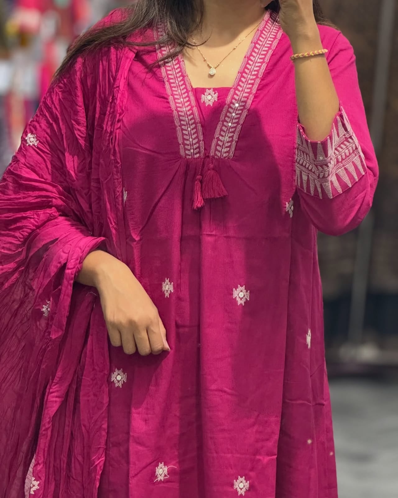 Anarkali kurta set with Cotton Pant & Malmal Dupatta set