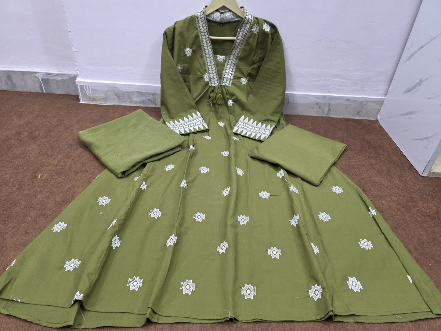 Anarkali kurta set with Cotton Pant & Malmal Dupatta set