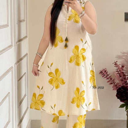 Pretty floral pant set Cotton khadi Kurti with palazzo Set