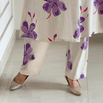 Pretty floral pant set Cotton khadi Kurti with palazzo Set