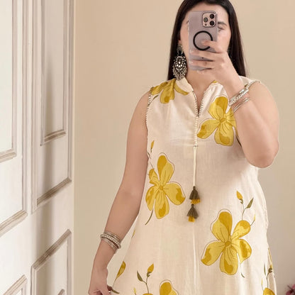 Pretty floral pant set Cotton khadi Kurti with palazzo Set