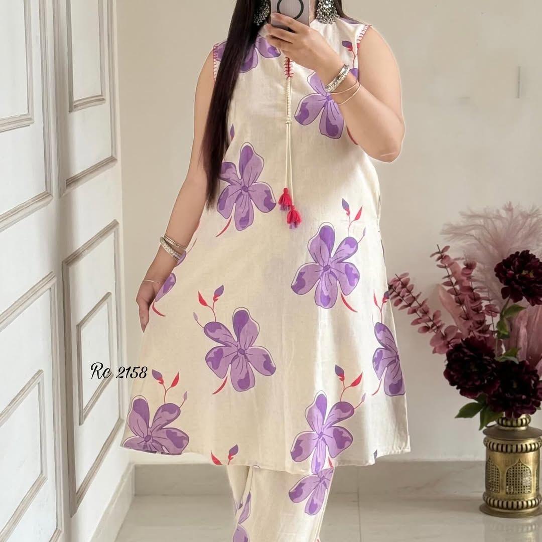 Pretty floral pant set Cotton khadi Kurti with palazzo Set