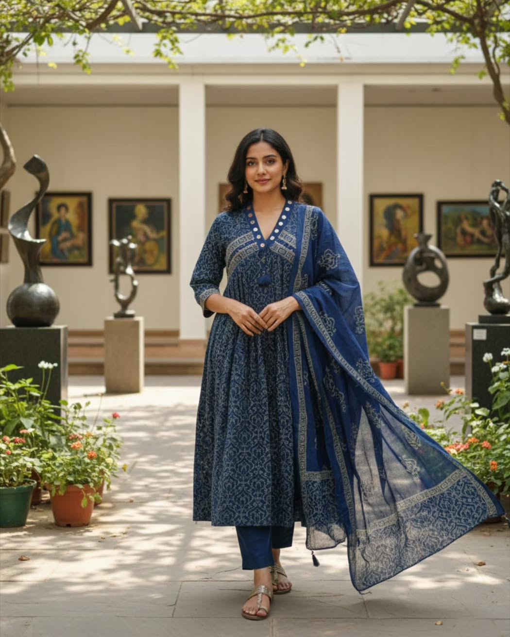 anarkali kurta pant or dupatta  set with original mirror work
