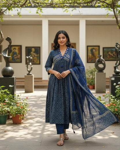 anarkali kurta pant or dupatta  set with original mirror work