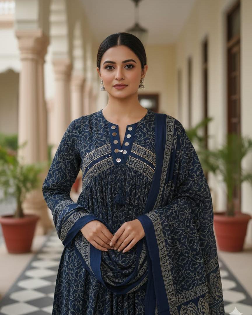 anarkali kurta pant or dupatta  set with original mirror work