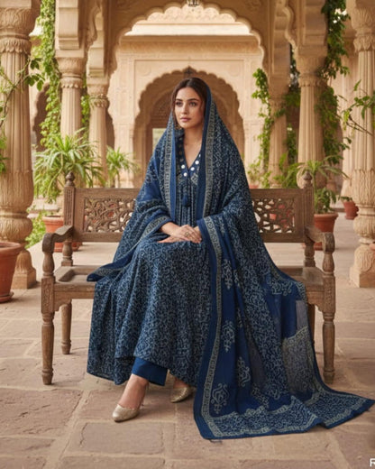 anarkali kurta pant or dupatta  set with original mirror work
