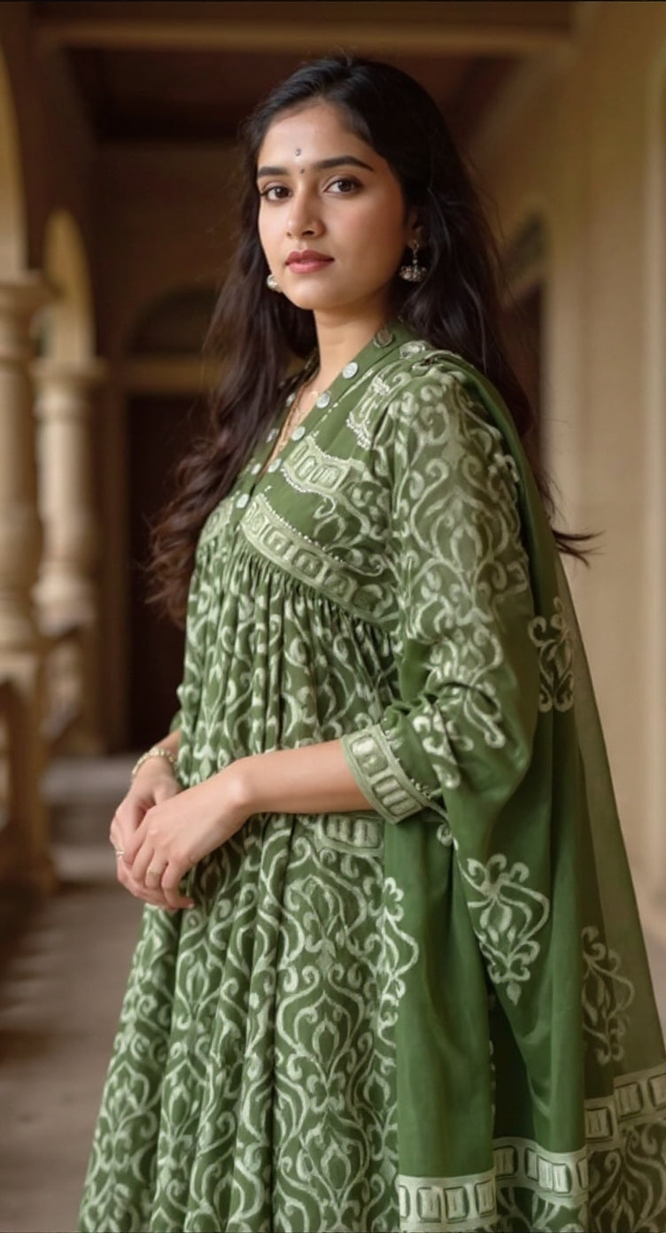 anarkali kurta pant or dupatta  set with original mirror work