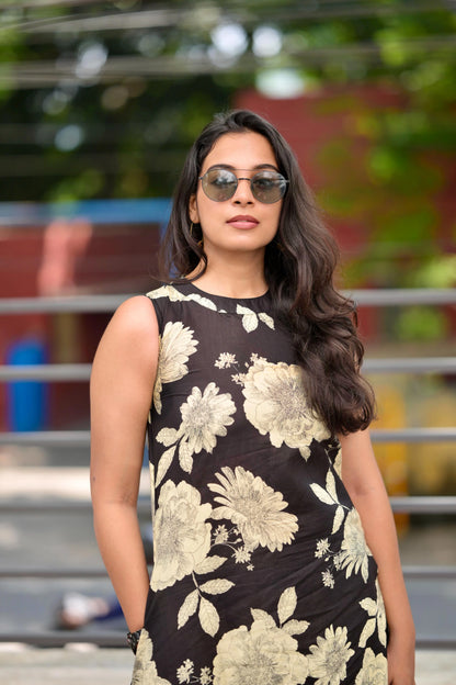 Taara - black - halter neck A line cotton kurta set in black