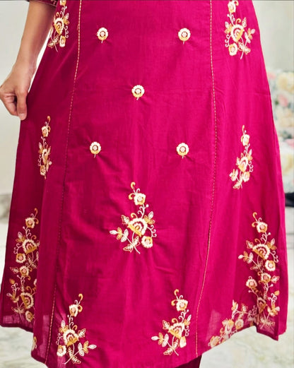 Elegant Wine Embroidered Kurta
Set with Dupatta