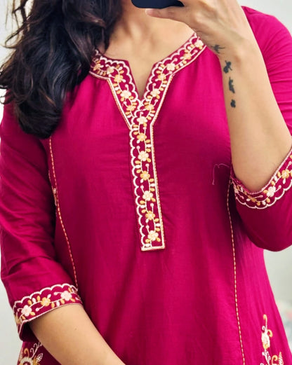 Elegant Wine Embroidered Kurta
Set with Dupatta