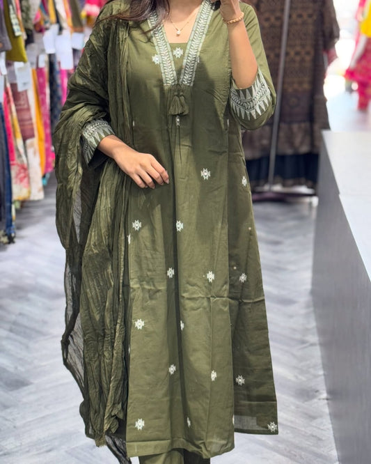 Anarkali kurta set with Cotton Pant & Malmal Dupatta set