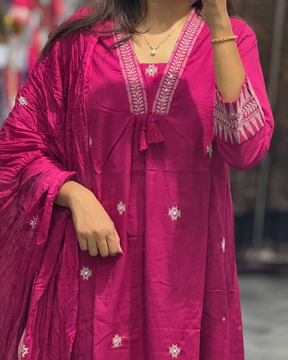 Anarkali kurta set with Cotton Pant & Malmal Dupatta set