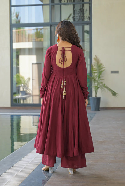Maroon Cotton Anarkali Kurti with Dupatta – Festive & Wedding Wear