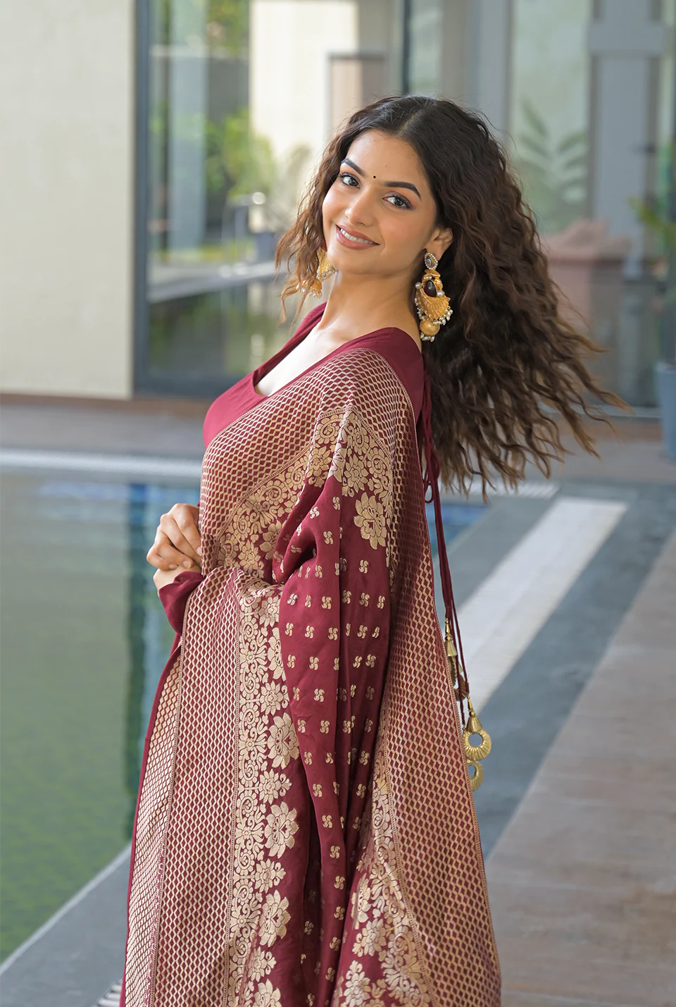 Maroon Cotton Anarkali Kurti with Dupatta – Festive & Wedding Wear