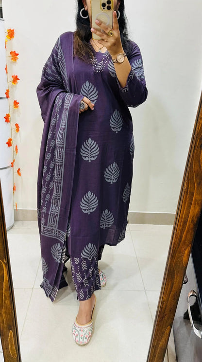 Cotton Beautiful kurti pant dupatta set