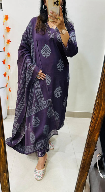 Cotton Beautiful kurti pant dupatta set