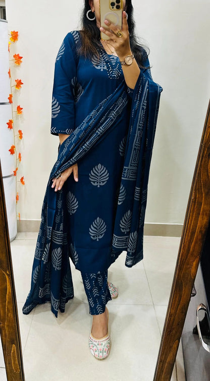Cotton Beautiful kurti pant dupatta set