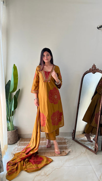 Moksha Embroidered Cotton A-line Plazo Set