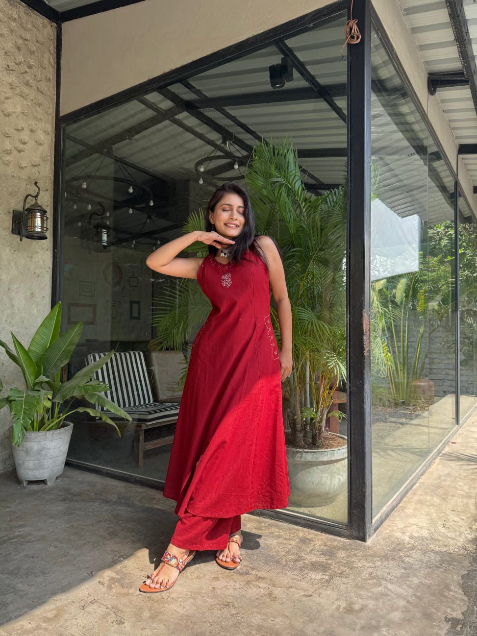 KOMAL EMBROIDERY WORK A LINE KURTI PANT SET