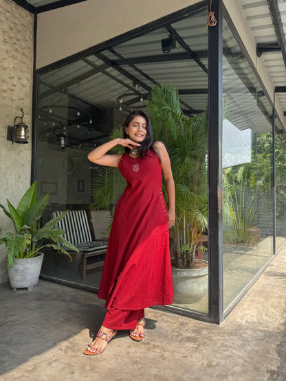KOMAL EMBROIDERY WORK A LINE KURTI PANT SET