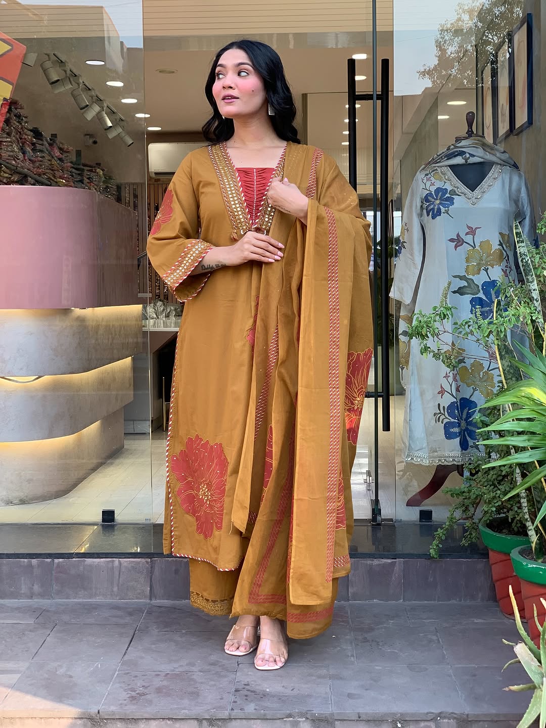 Moksha Embroidered Cotton A-line Plazo & Duppata Set