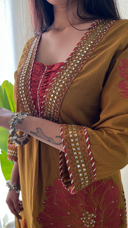Moksha Embroidered Cotton A-line Plazo Set