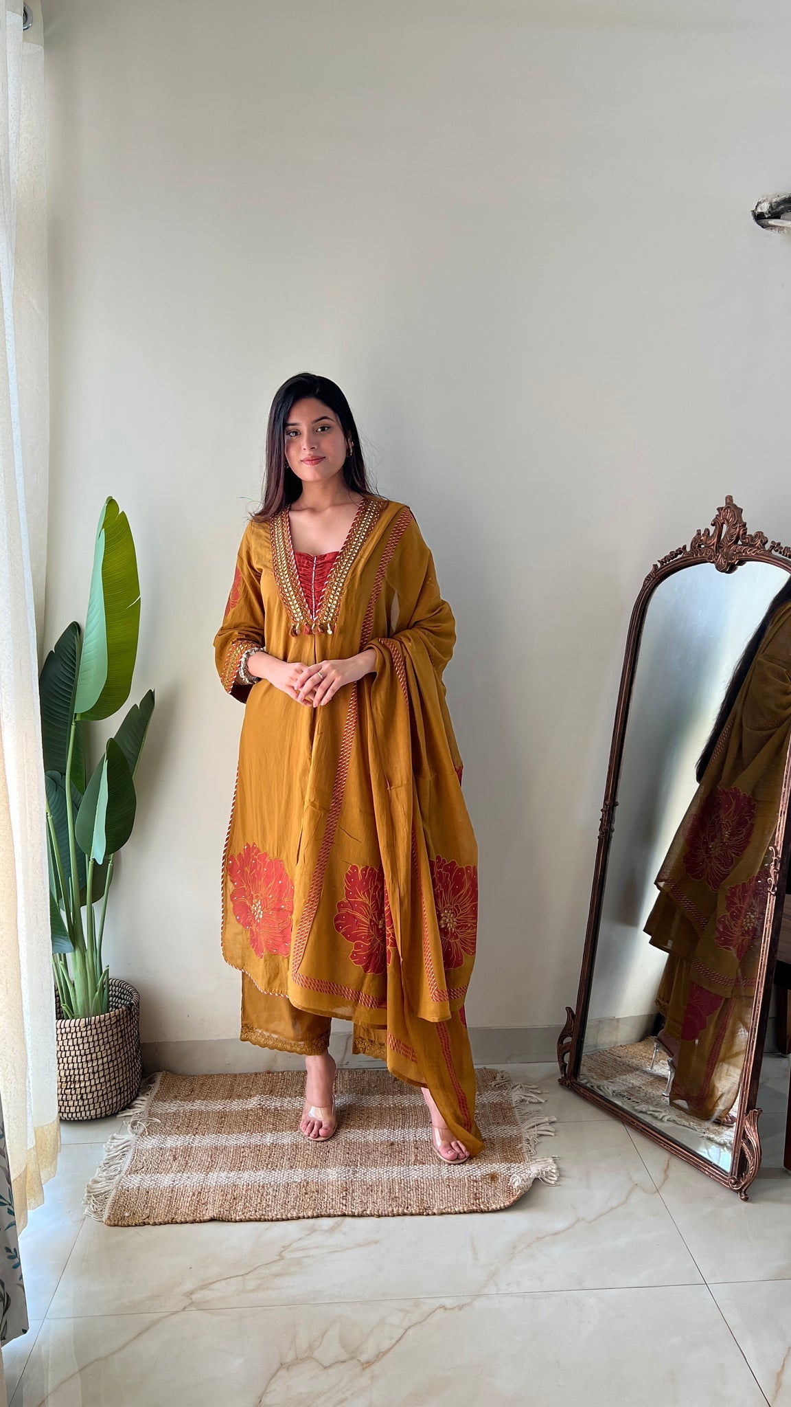 Moksha Embroidered Cotton A-line Plazo Set