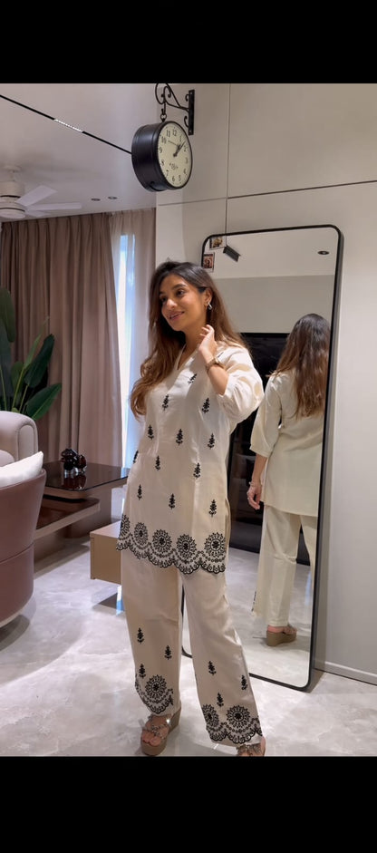 Cotton Hand Embroidery Co-ord Set