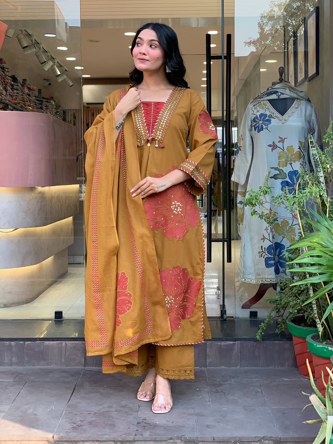 Moksha Embroidered Cotton A-line Plazo & Duppata Set