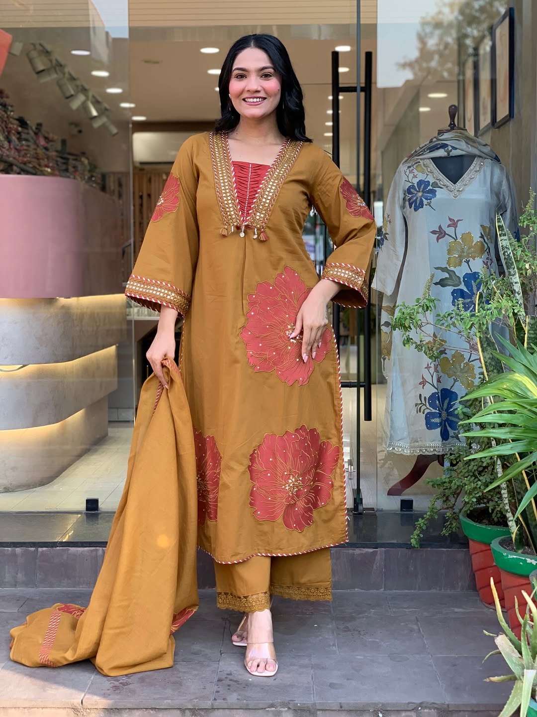 Moksha Embroidered Cotton A-line Plazo & Duppata Set