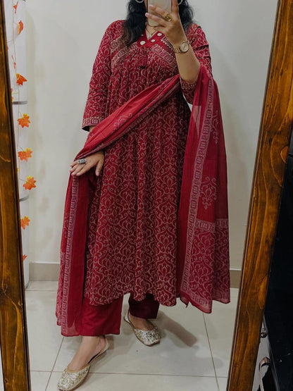 Anarkali kurta pant or dupatta set with original mirror work