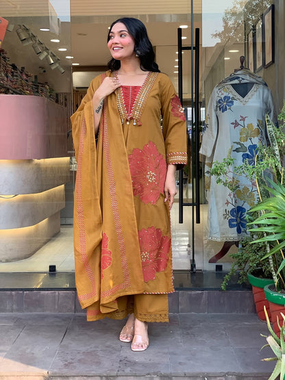 Moksha Embroidered Cotton A-line Plazo & Duppata Set