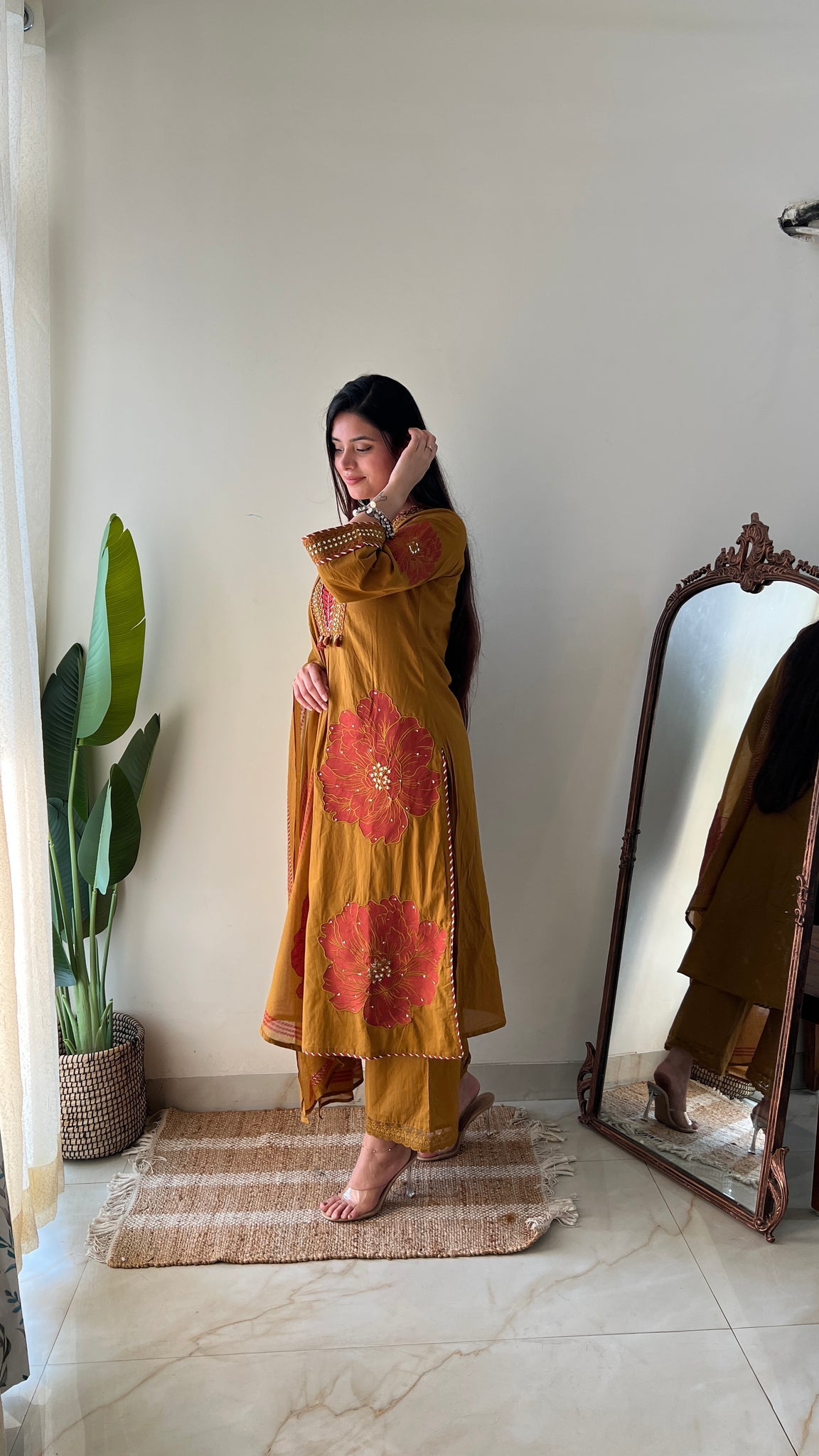 Moksha Embroidered Cotton A-line Plazo Set