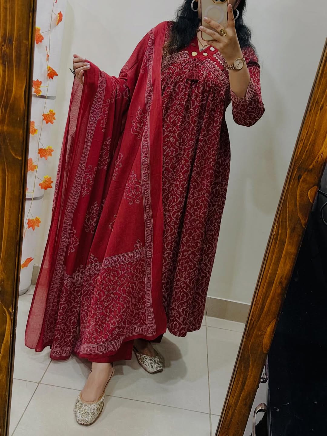 Anarkali kurta pant or dupatta set with original mirror work