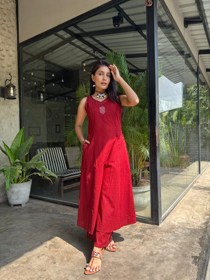 KOMAL EMBROIDERY WORK A LINE KURTI PANT SET
