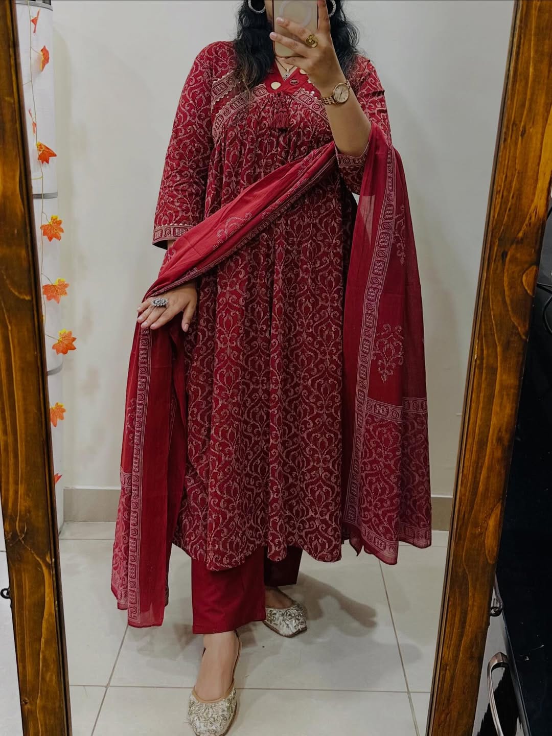 Anarkali kurta pant or dupatta set with original mirror work