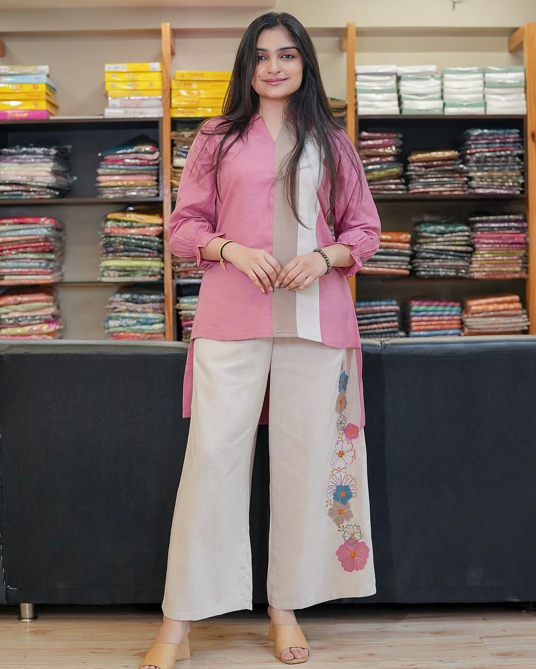 Soft pinks & floral Indo-western Lilan co-ord set