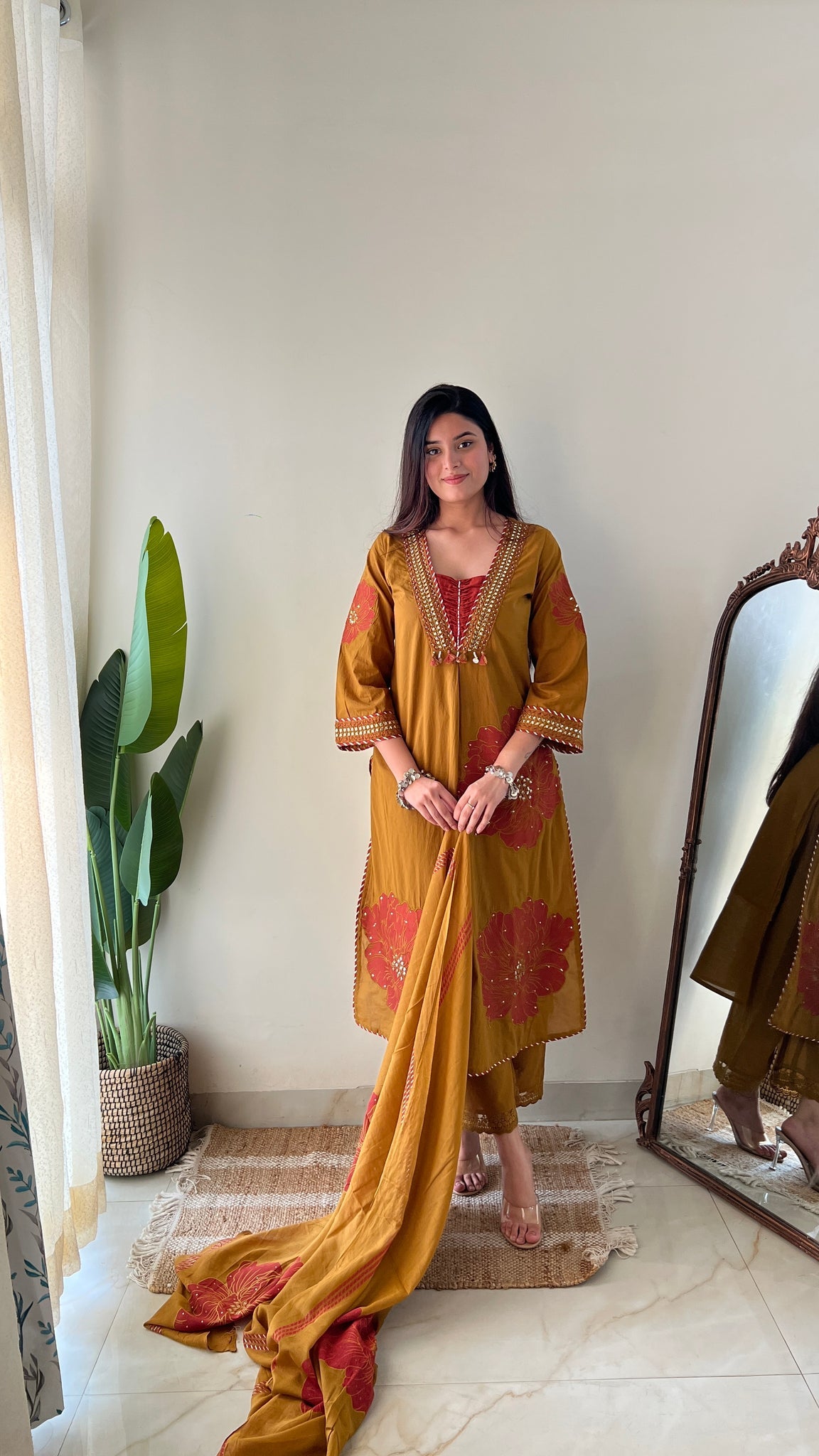 Moksha Embroidered Cotton A-line Plazo Set