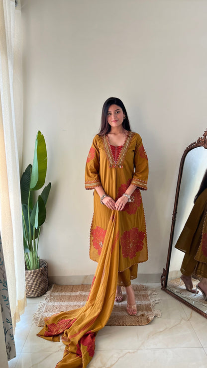 Moksha Embroidered Cotton A-line Plazo Set