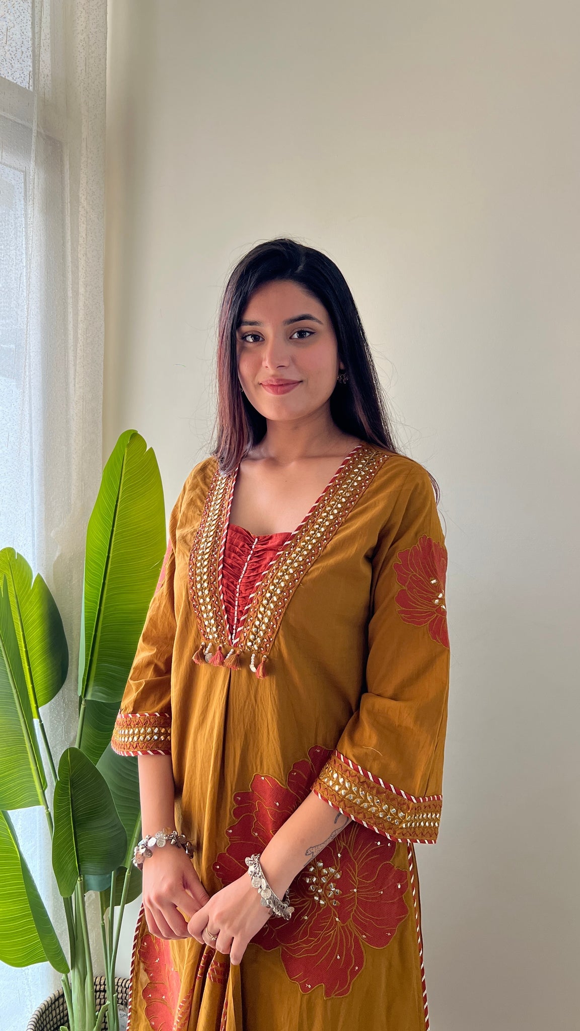 Moksha Embroidered Cotton A-line Plazo Set