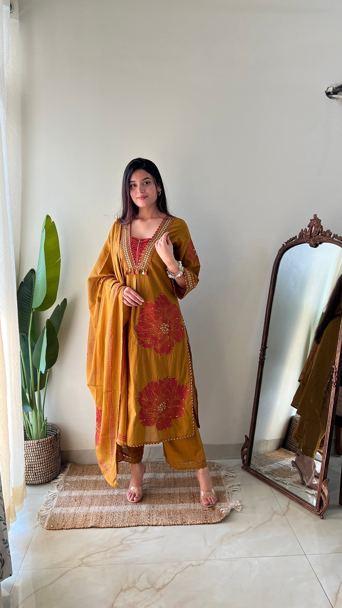 Moksha Embroidered Cotton A-line Plazo Set